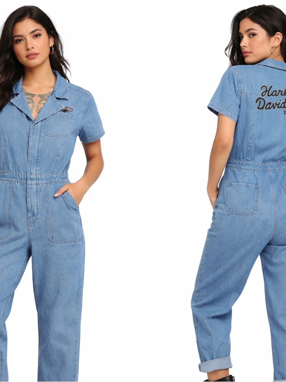 Harley-Davidson Light Blue Denim Women’s Short-Sleeve Overalls